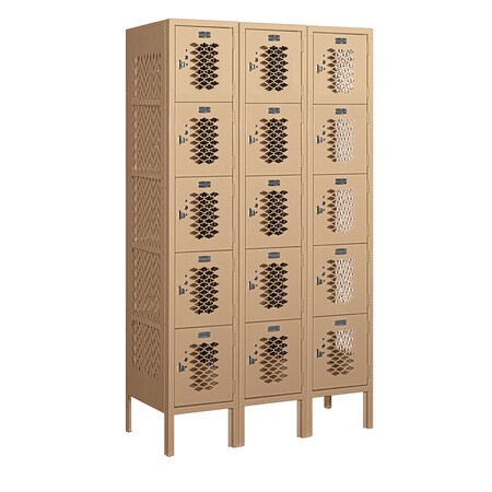 Salsbury Industries 5 Tier Box Vented Locker, 36"Wx66"Hx15"D, 15 Door, Tan, Unassembled 75355TN-U